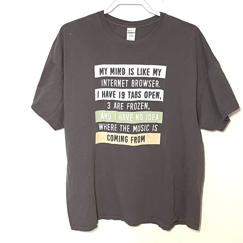 Gildan Charcoal Short Sleeve Tee with White, Green & Tan Text